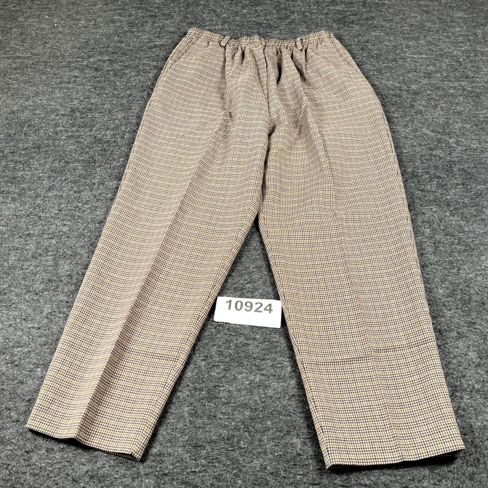 Alfred Dunner Pants Womens 10P Brown Houndstooth Elastic Waist Flat Front Casual